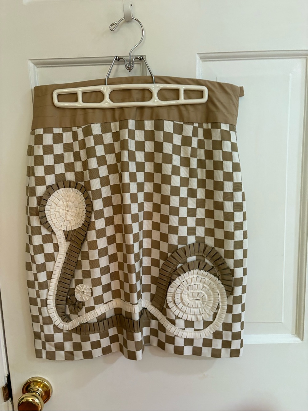 Etcetera Beige & Cream Checkered Embellished Skirt